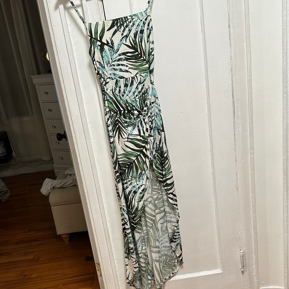 Tropical Green Leaf Print Maxi Dress